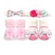 HEAD BAND PK-2 & BOOTIES PK-2 PINK FLORAL