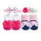 HEAD BAND PK-2 & BOOTIES PK-2 HOT PINK FLORAL