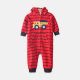 BOY ROMPER RED STRIPED FLEECE HOODED