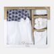 FANCY FROCK SET WHITE & NAVY BLUE NETWITH FLORAL EMBELLISHMENTS