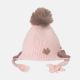 GIRL WINTER CAP COZY PINK WITH POM-POM AND BOW